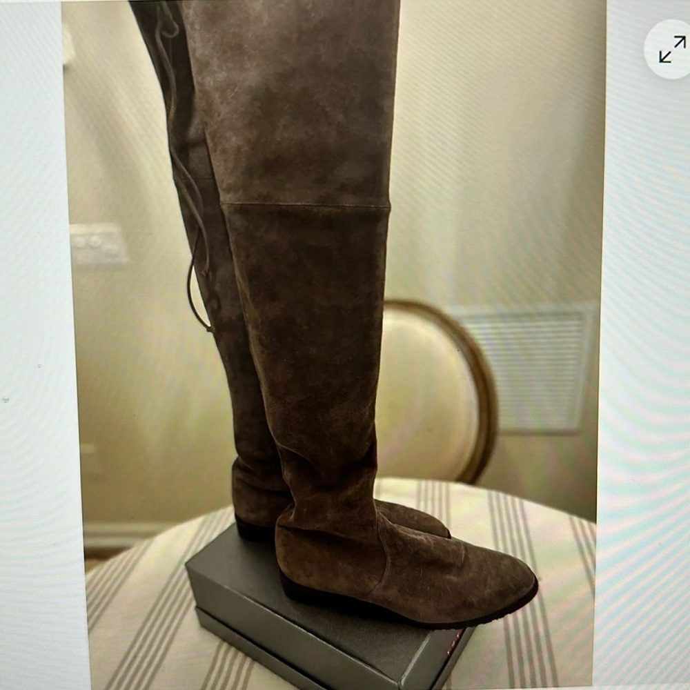 STUART WEITZMAN Jocey Suede Over-The-Knee Boot in Gray Taupe size 10